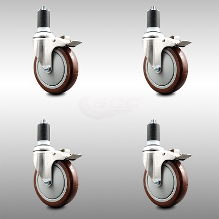 Service Caster 5 Inch 316SS Maroon Poly Swivel 1-5/8 Inch Expanding Stem Caster Set Lock Brake SCC-SS316TTLEX20S514-PPUB-MRN-158-4